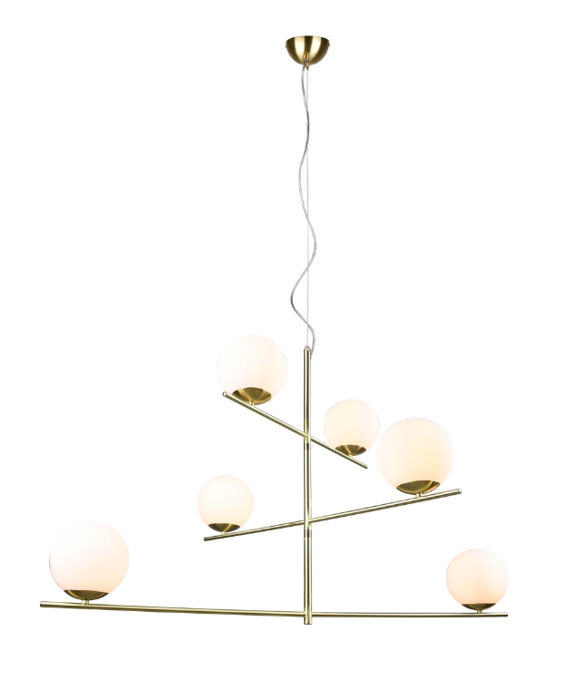 Złoty wiszący żyrandol Pure Trio 6 ze szklanymi kloszami