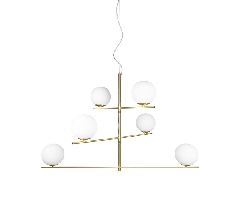 Złoty wiszący żyrandol Pure Trio 6 ze szklanymi kloszami