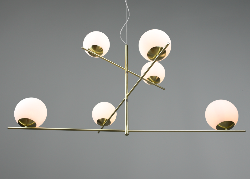 Złoty wiszący żyrandol Pure Trio 6 ze szklanymi kloszami