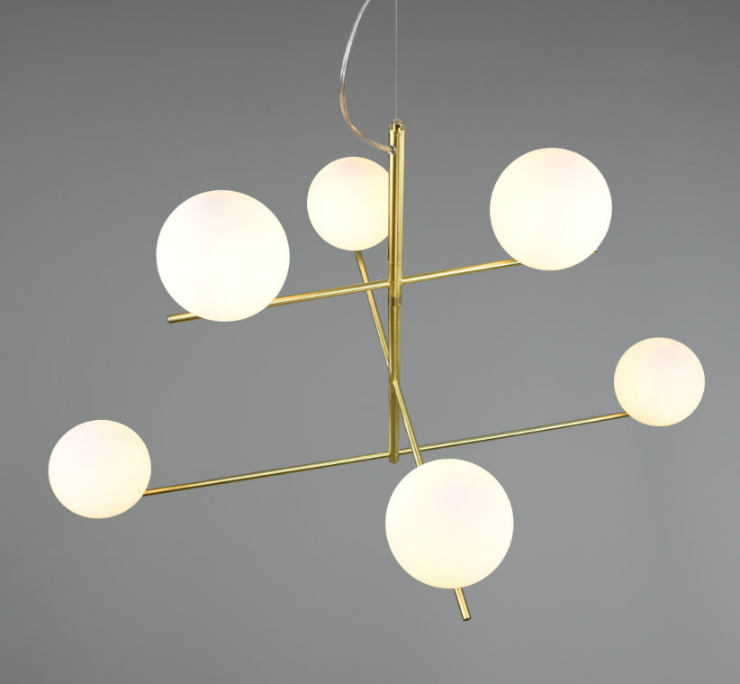 Złoty wiszący żyrandol Pure Trio 6 ze szklanymi kloszami