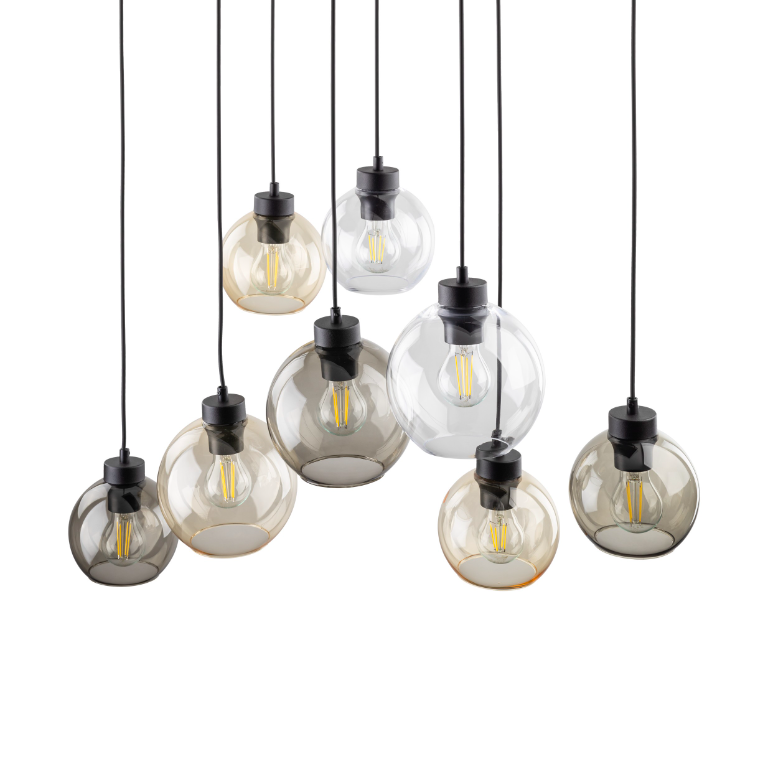 Żyrandol Cubus 8 z barwnymi szklanymi kulami