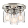 Lampa sufitowa Brinley w kolorze srebrnym z trzema szklanymi kloszami w stylu industrialnym
