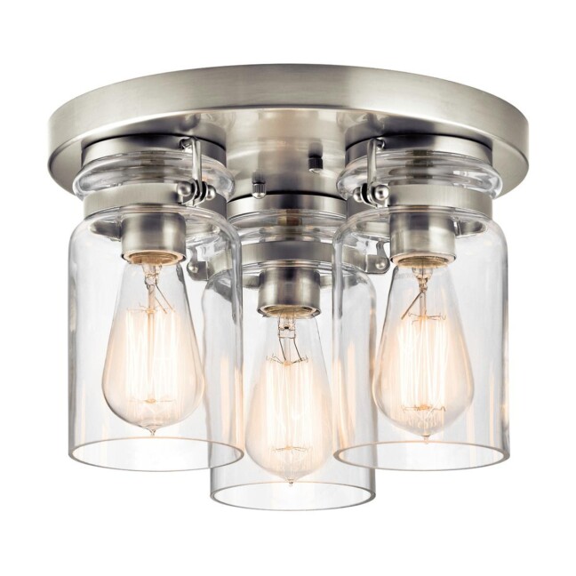 Lampa sufitowa Brinley w kolorze srebrnym z trzema szklanymi kloszami w stylu industrialnym