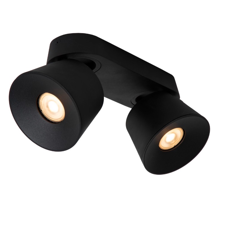 Nowoczesna lampa sufitowa Trigono 2 z dwoma regulowanymi reflektorami w kolorze czarnym