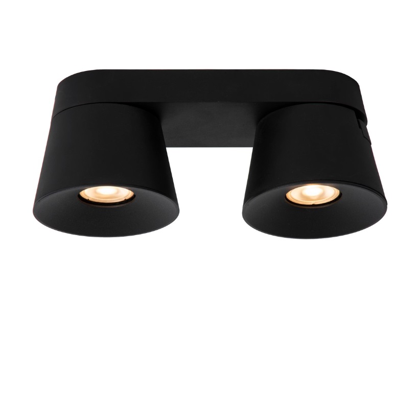Nowoczesna lampa sufitowa Trigono 2 z dwoma regulowanymi reflektorami w kolorze czarnym