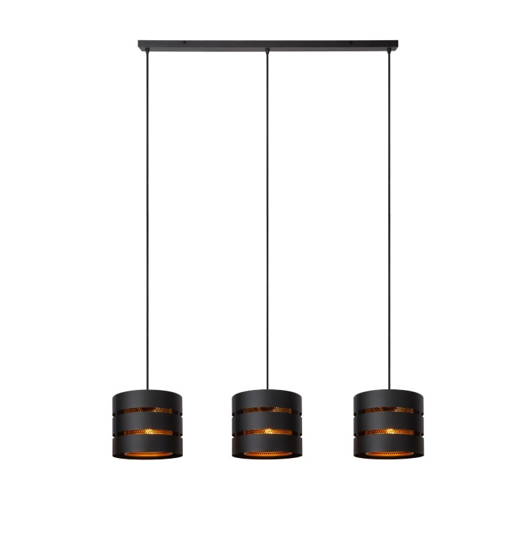 Lampa wisząca Rosas 3 w kolorze czarno-złotym z trzema punktami świetlnymi do zawieszenia nad stołem