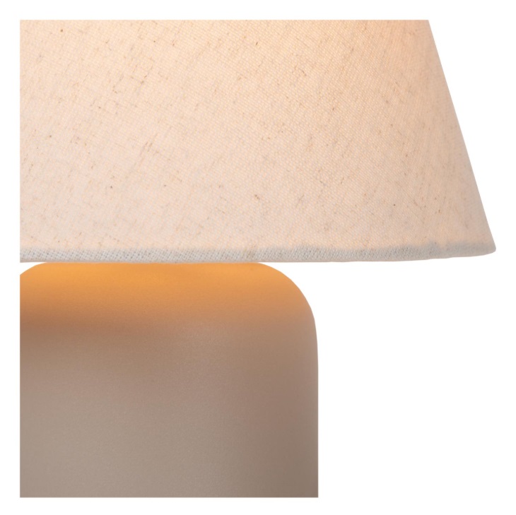 Beżowa lampka stołowa Macia z ceramiki z lnianym kloszem