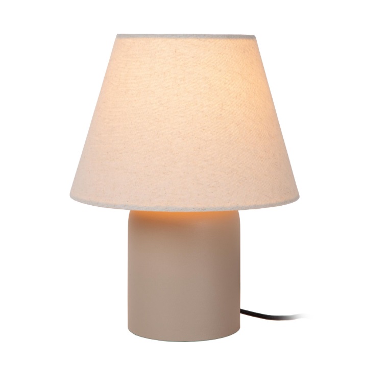 Beżowa lampka stołowa Macia z ceramiki z lnianym kloszem