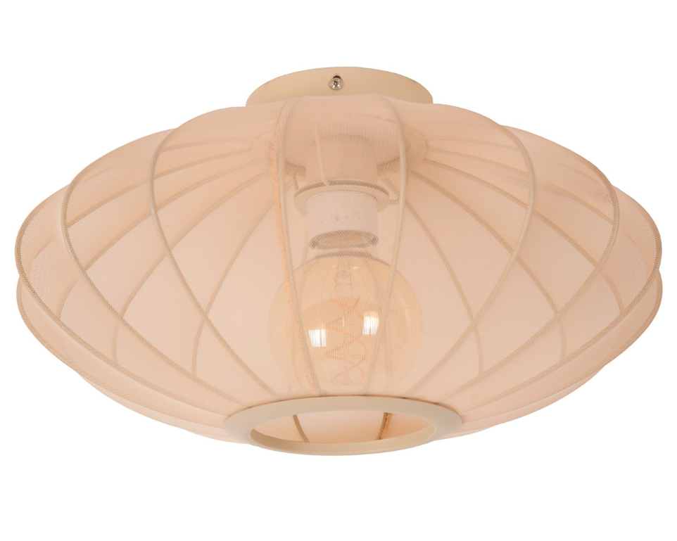 Corina – nowoczesna lampa sufitowa z beżowej, półprzezroczystej tkaniny