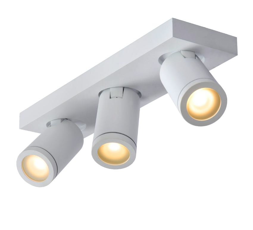 Biała łazienkowa lampa sufitowa Taylor z trzema regulowanymi tubami i klasą szczelności IP44