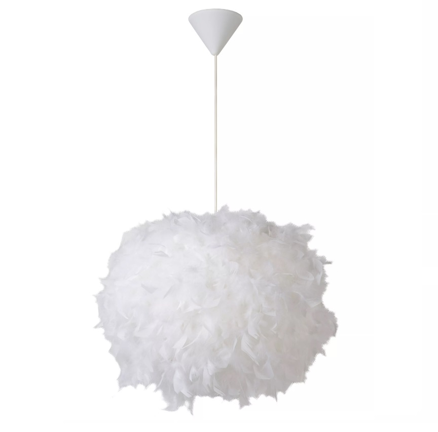 Wisząca lampa Goosy 50 z białym pierzastym abażurem z bawełny