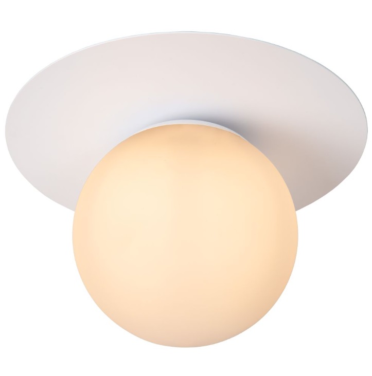 Plafon sufitowy Tricia w białym kolorze ze szklaną kulą