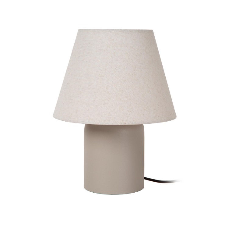 Beżowa lampka stołowa Macia z ceramiki z lnianym kloszem