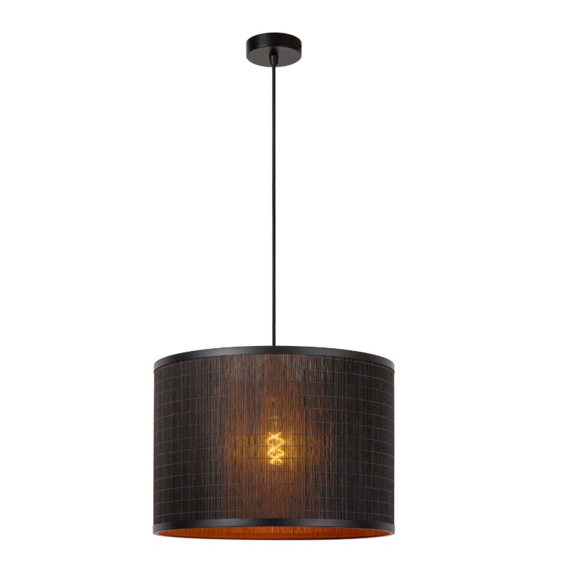Czarna wisząca lampa z bambusa Tagalog o średnicy 40 cm, idealna nad stół