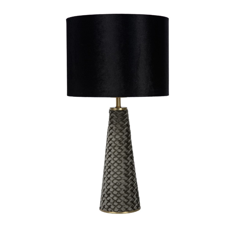 Stołowa lampa Velvet z szarą aksamitną podstawą – kolor czarny, idealna do salonu