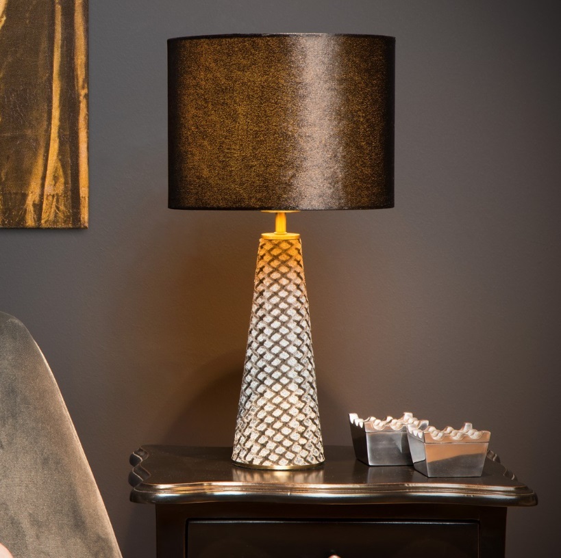 Stołowa lampa Velvet z szarą aksamitną podstawą – kolor czarny, idealna do salonu