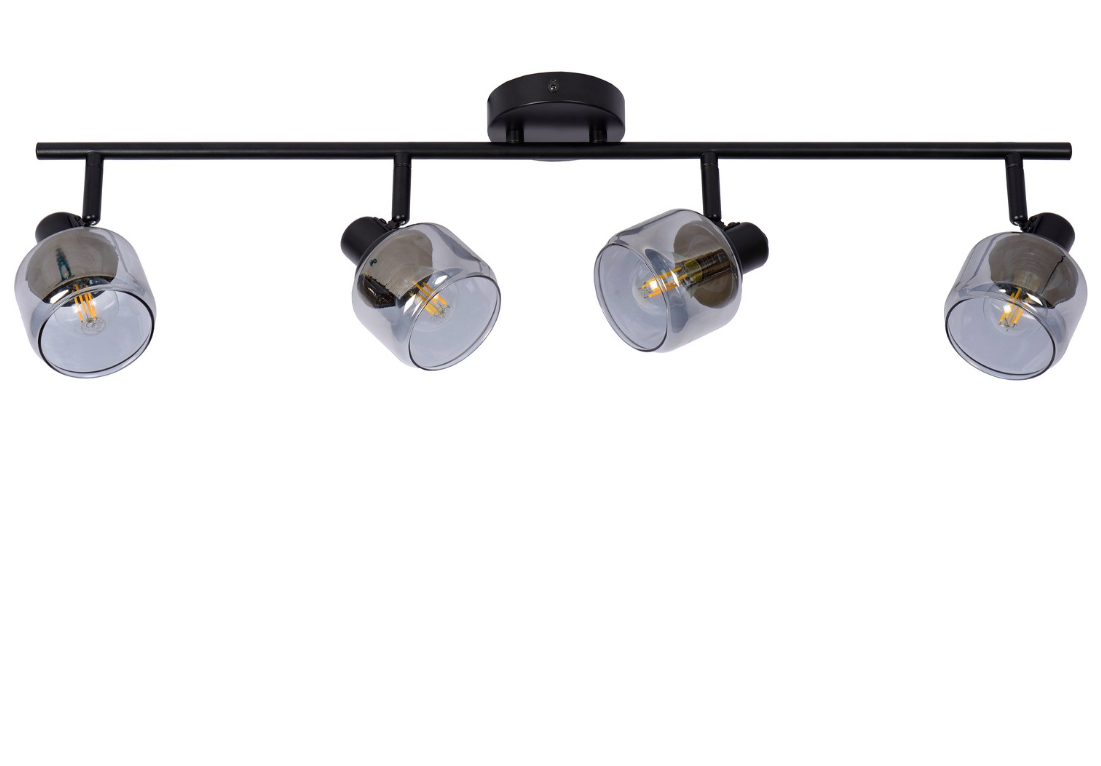 Czarny plafon Bjorn 4 z czterema szklanymi reflektorami na listwie