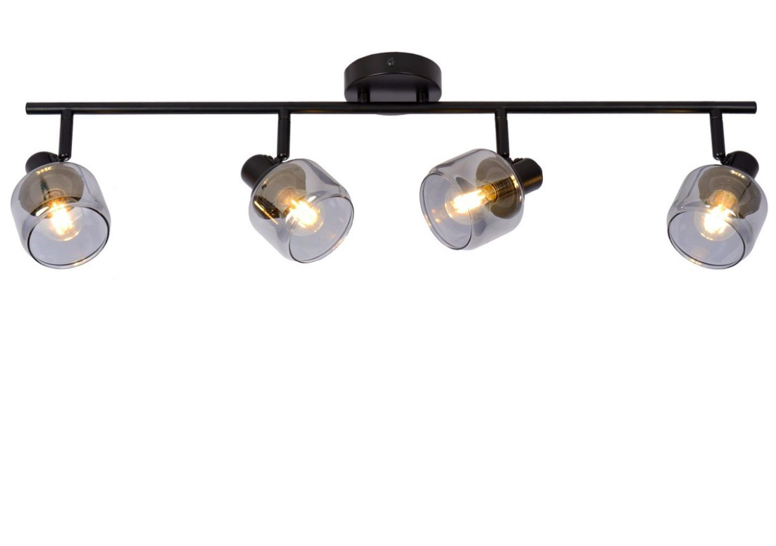 Czarny plafon Bjorn 4 z czterema szklanymi reflektorami na listwie