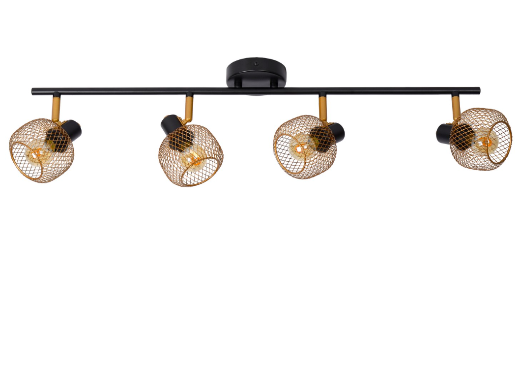 Lampa Maren 4 w kolorze czarno-złotym z drucianymi kloszami na szynie