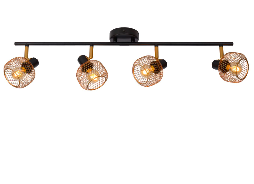 Lampa Maren 4 w kolorze czarno-złotym z drucianymi kloszami na szynie