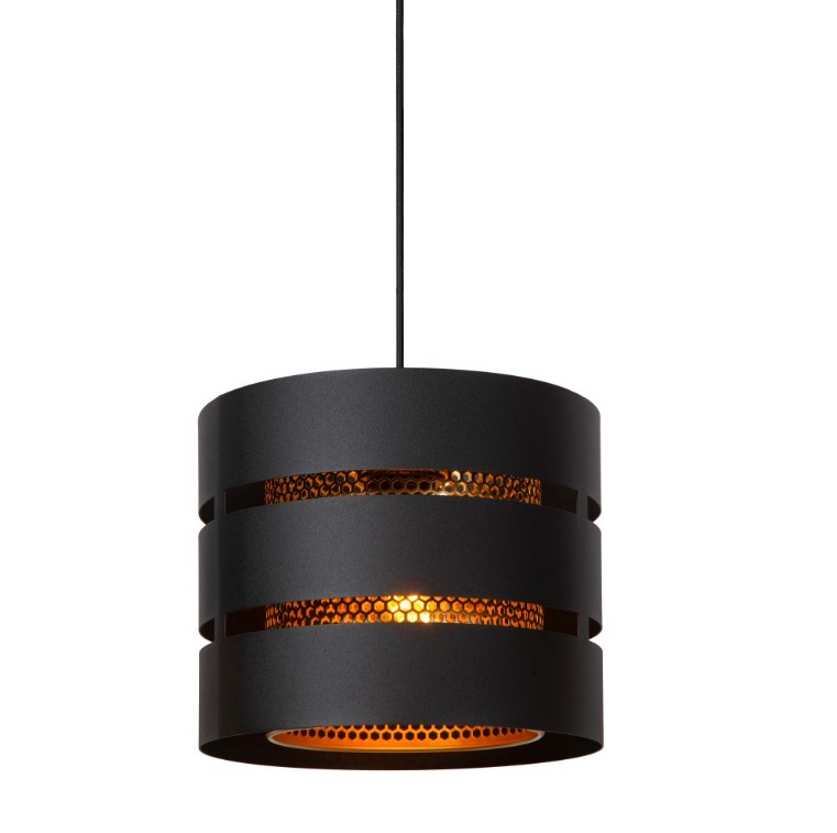 Wisząca lampa Rosas w czarno-złotym wykończeniu o dekoracyjnym charakterze