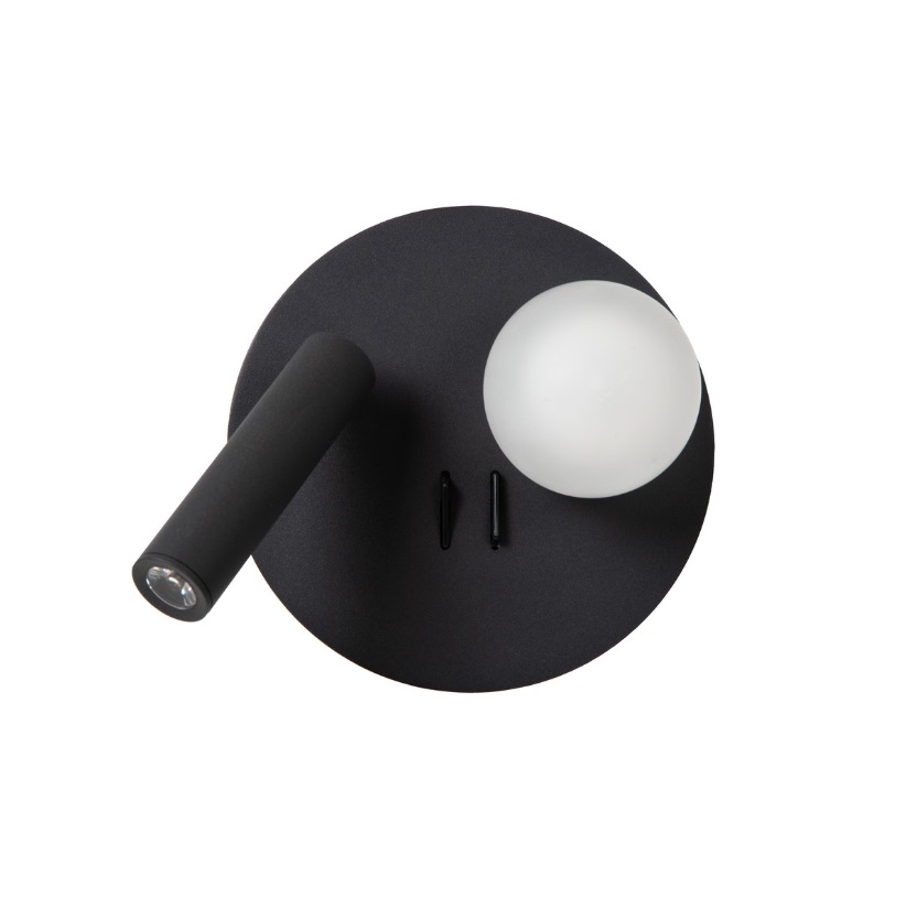 Kinkiet LED Matiz w kolorze czarnym – okrągła kula z reflektorem i portem USB