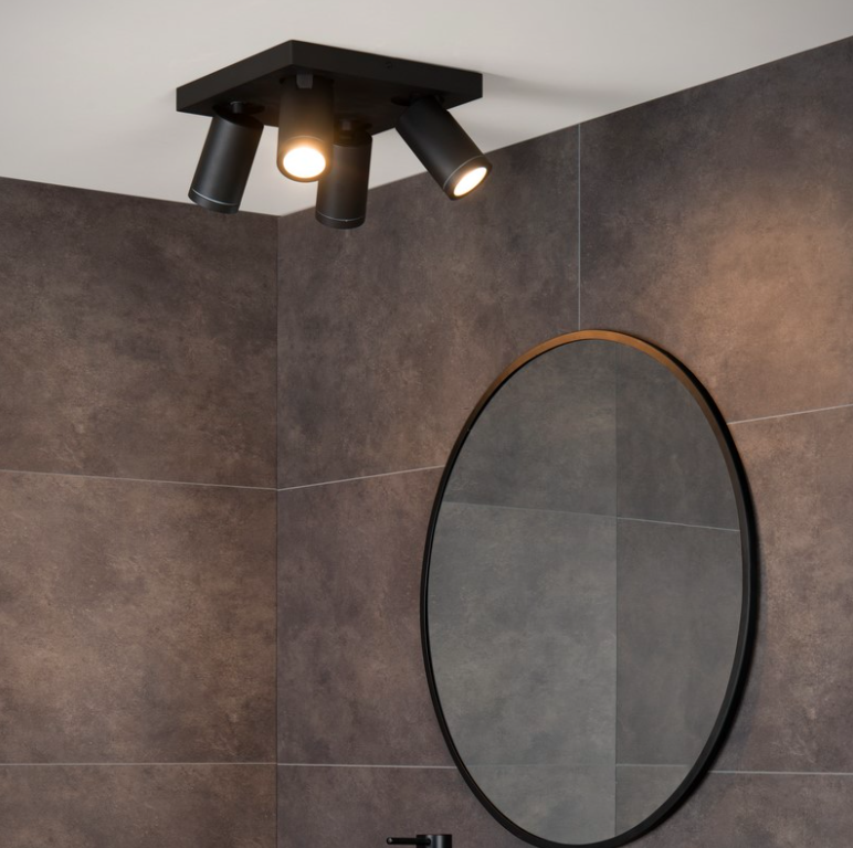 Nowoczesny czarny plafon łazienkowy Taylor 4 z klasą szczelności IP44