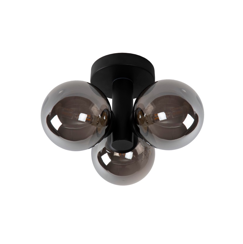 Plafon łazienkowy Trudy w kolorze czarnym z trzema dymionymi kloszami, klasa szczelności IP44