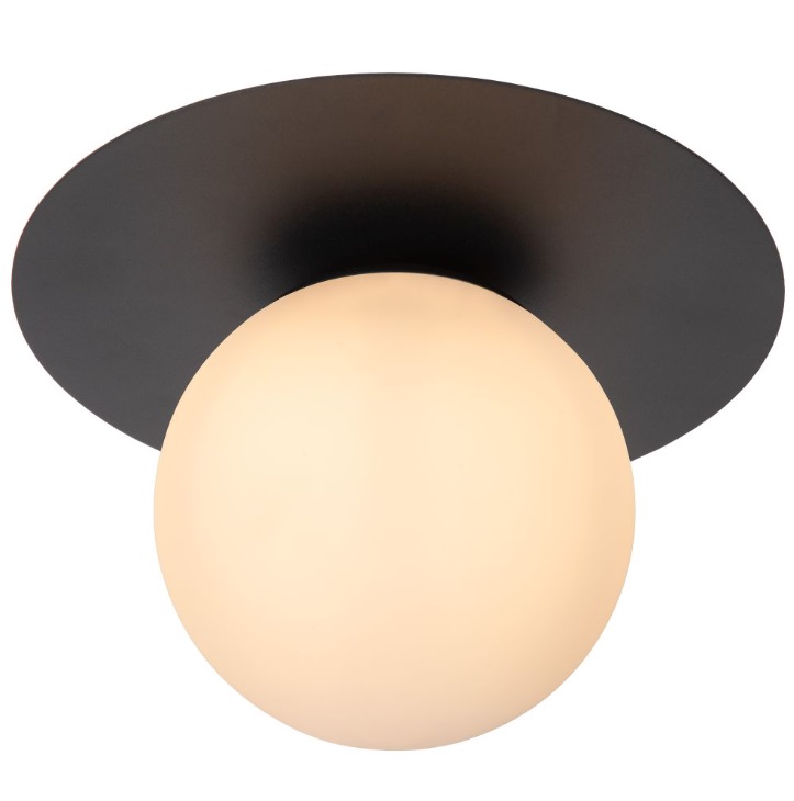 Czarna lampa sufitowa Tricia z kulistym kloszem i dekoracyjnym dyskiem