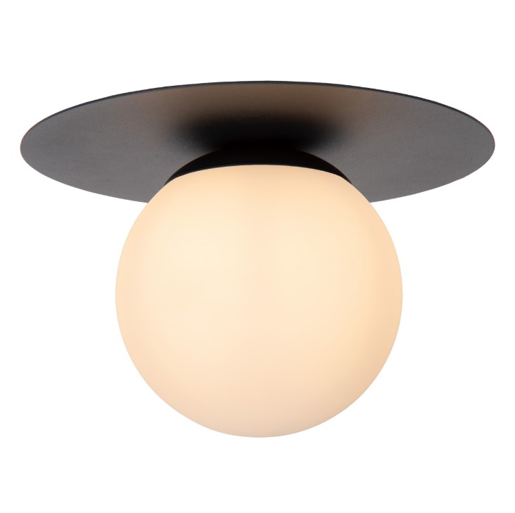Czarna lampa sufitowa Tricia z kulistym kloszem i dekoracyjnym dyskiem
