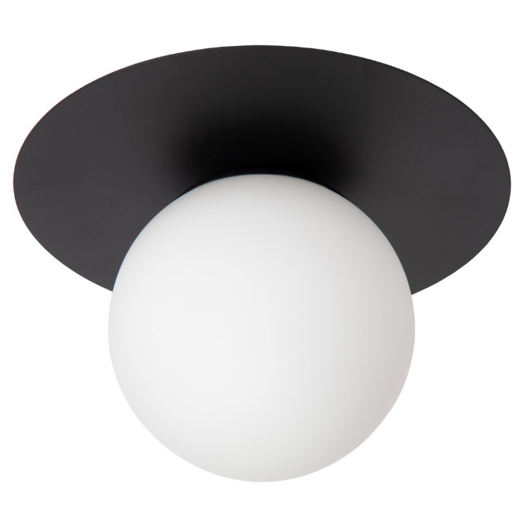 Czarna lampa sufitowa Tricia z kulistym kloszem i dekoracyjnym dyskiem