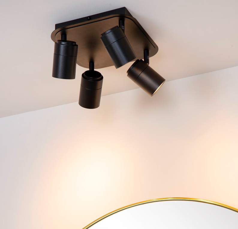 Lennert 4 czarna lampa sufitowa do łazienki z regulowanymi reflektorami IP44