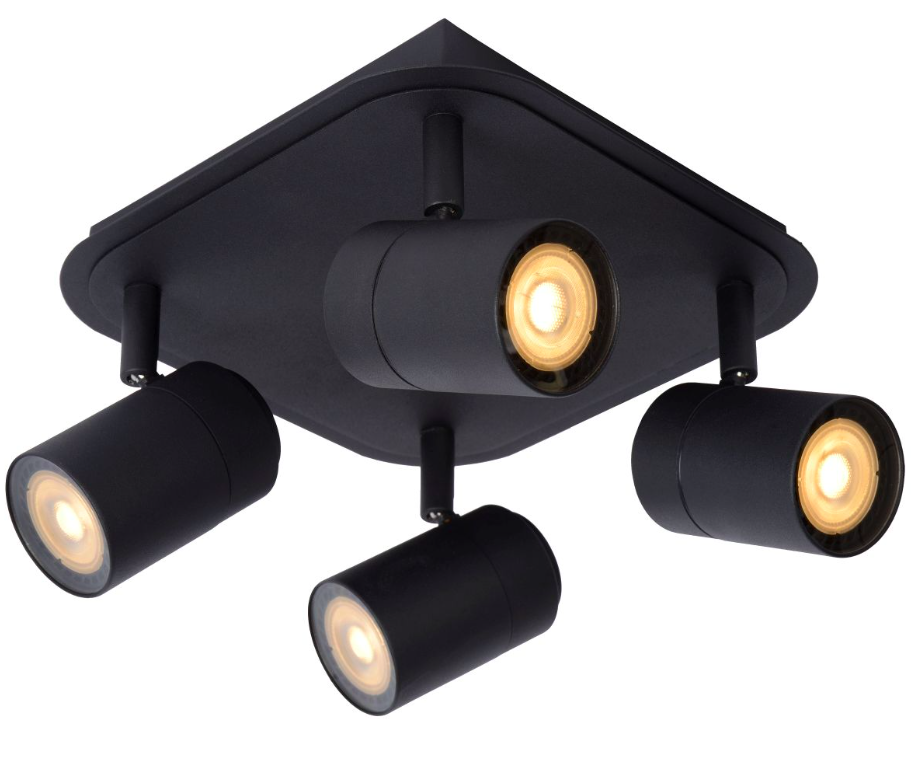 Lennert 4 czarna lampa sufitowa do łazienki z regulowanymi reflektorami IP44