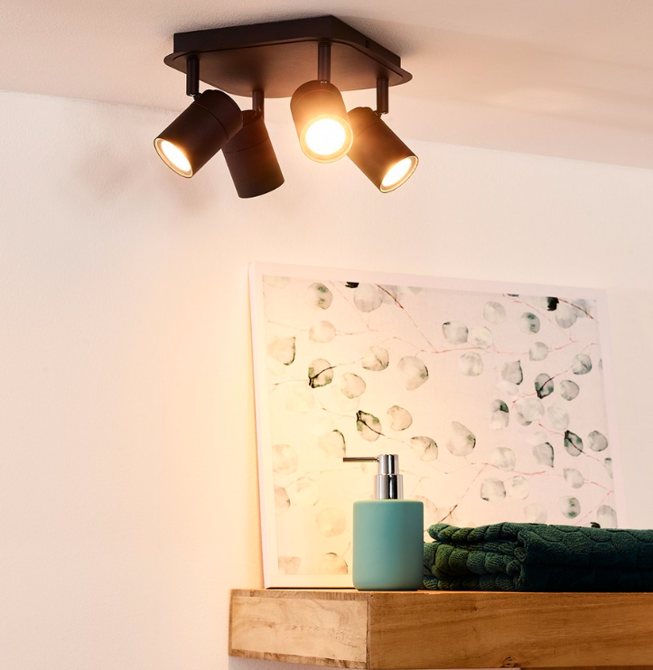 Lennert 4 czarna lampa sufitowa do łazienki z regulowanymi reflektorami IP44