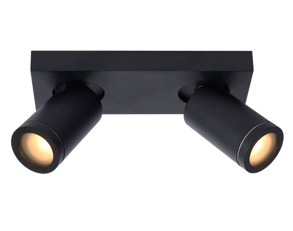 Czarna lampa punktowa Taylor 2 do łazienki z dwiema tubami i klasą szczelności IP44