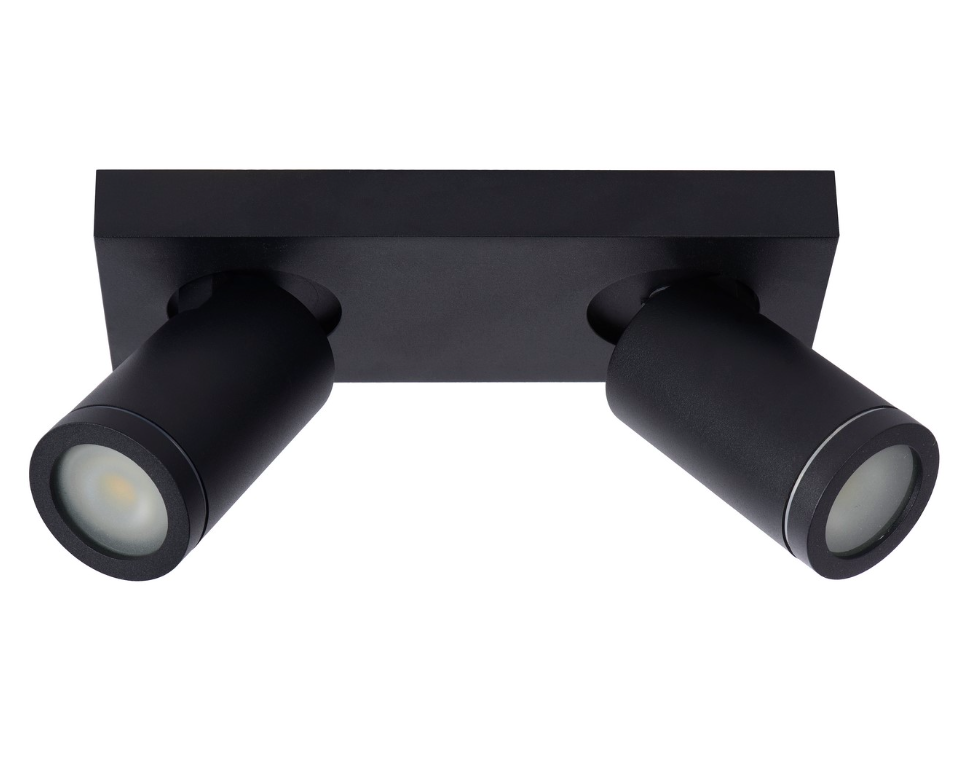 Czarna lampa punktowa Taylor 2 do łazienki z dwiema tubami i klasą szczelności IP44