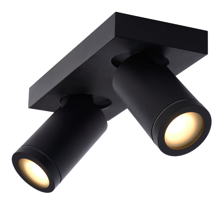 Czarna lampa punktowa Taylor 2 do łazienki z dwiema tubami i klasą szczelności IP44