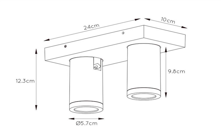 Czarna lampa punktowa Taylor 2 do łazienki z dwiema tubami i klasą szczelności IP44