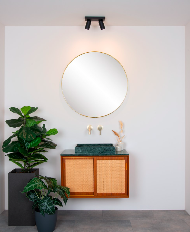 Czarna lampa punktowa Taylor 2 do łazienki z dwiema tubami i klasą szczelności IP44