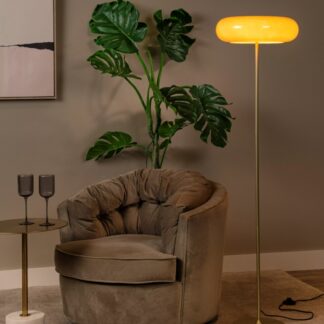 Stylowa lampa stojąca Sentino z beżowym szklanym kloszem w kształcie torusa