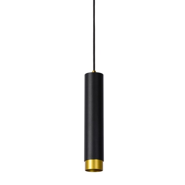 Wisząca lampa tuba Floris w kolorze czarno-złotym o eleganckim wykończeniu