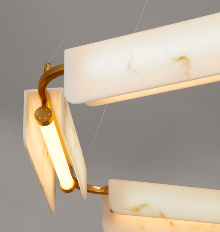 Stylowy żyrandol Lunalith 5 w stylu art deco z kloszami z marmurowego szkła