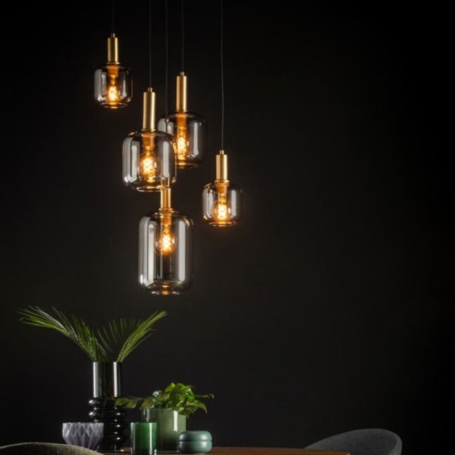 Żyrandol wiszący Joanet 5 z dymionym szkłem – elegancka lampa nad stół