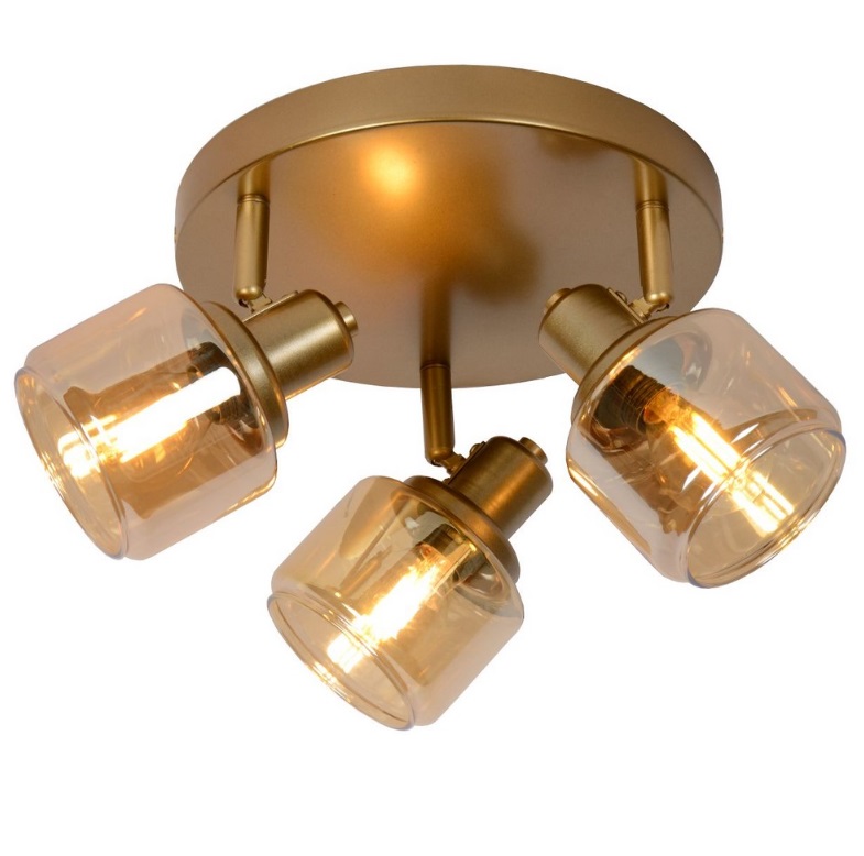 Plafon Bjorn 3 w klasycznym stylu ze złotymi szklanymi kloszami