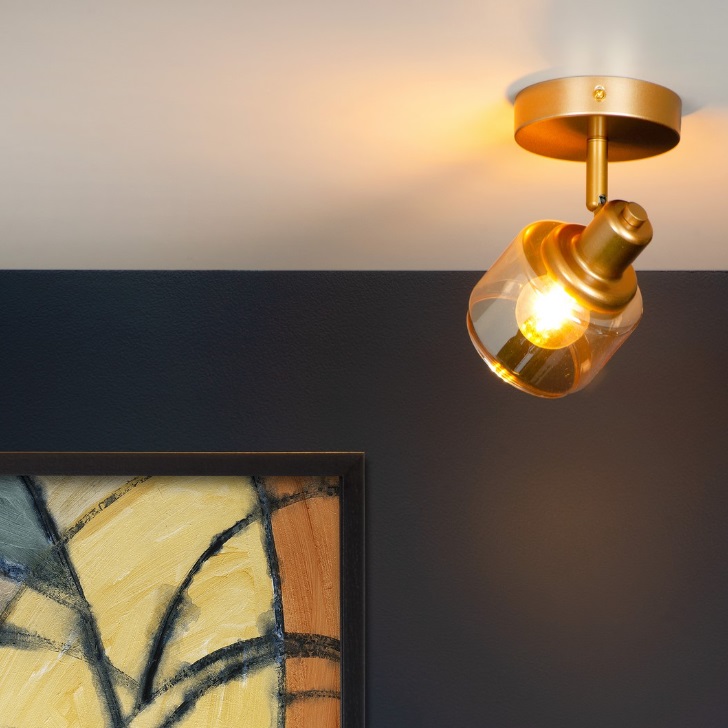 Reflektor Bjorn w klasycznym stylu, złoty ze szkłem