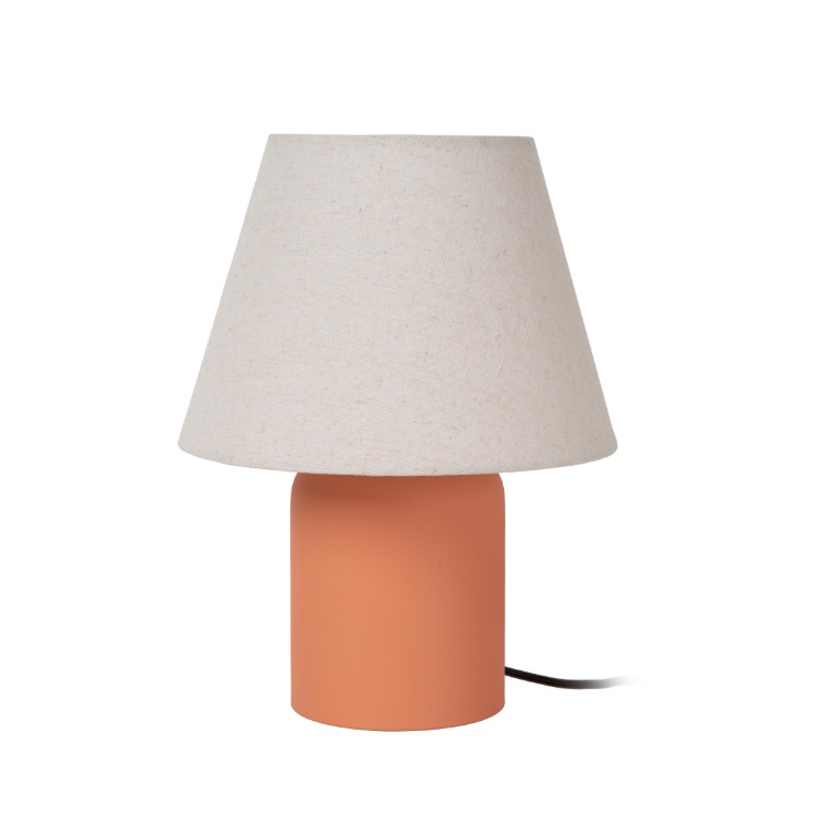 Lampa stołowa Macia w odcieniu terrakoty z lnianym abażurem – idealna do stworzenia przytulnego klimatu