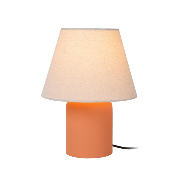 Lampa stołowa Macia w odcieniu terrakoty z lnianym abażurem – idealna do stworzenia przytulnego klimatu
