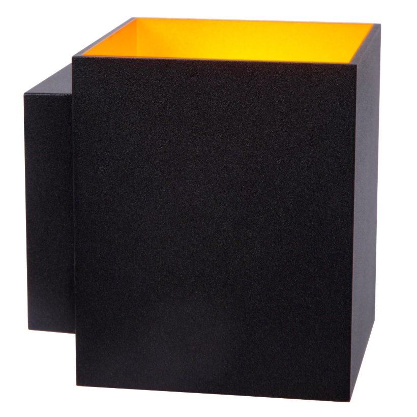 Kinkiet Xera w czerni z kwadratową formą i złotym wnętrzem