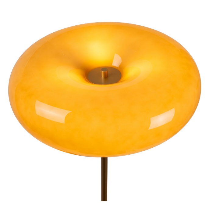 Stylowa lampa stojąca Sentino z beżowym szklanym kloszem w kształcie torusa