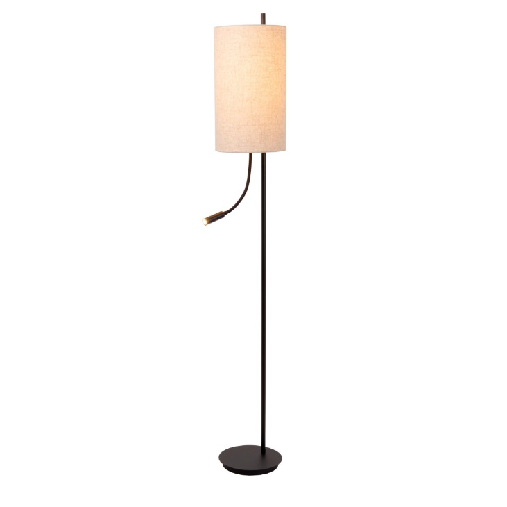 Stojąca lampa LED do czytania Magic z beżowym lnianym kloszem